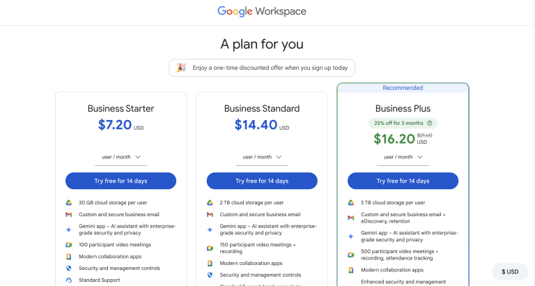 Pick a plan that fits your needs - Google workspace